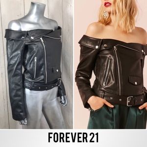 FOREVER 21 Off Shoulder Leather Motorcycle Jacket